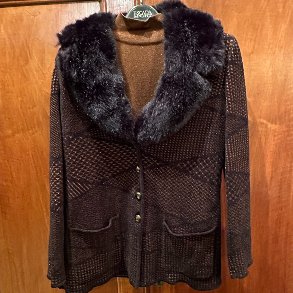 Escada Womens Size 38 Medium Black & Bronze Sparkle Jacket With Sweater Set